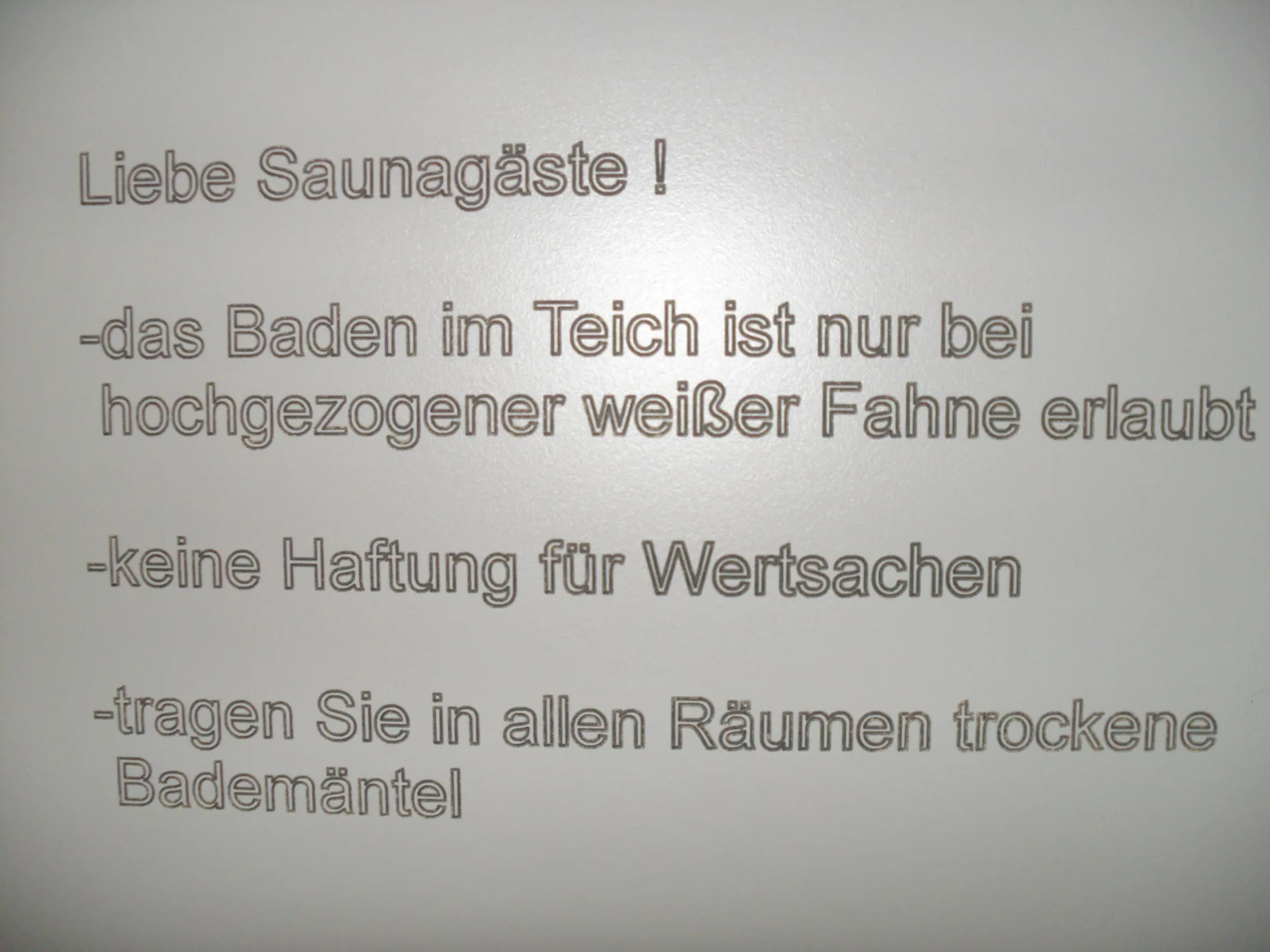 Hinweistafel für Saunagäste mit Baderegeln